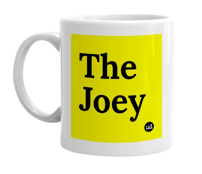 White mug with 'The Joey' in bold black letters