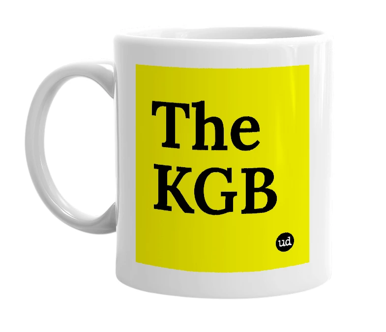 White mug with 'The KGB' in bold black letters