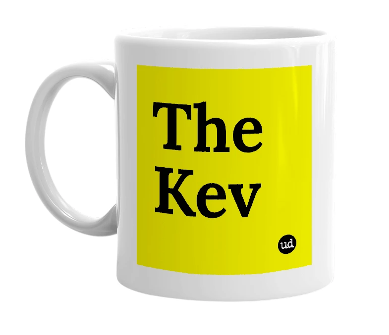 White mug with 'The Kev' in bold black letters