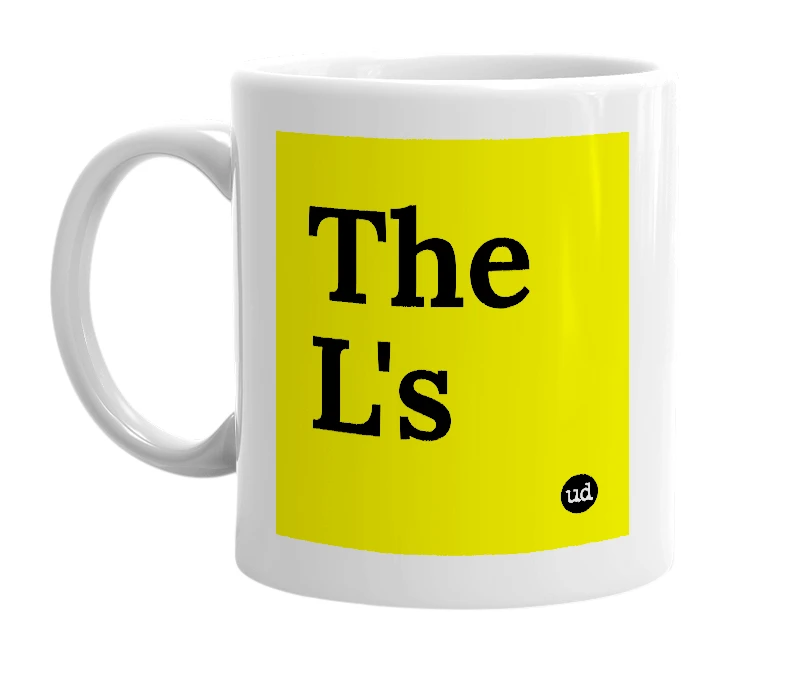 White mug with 'The L's' in bold black letters