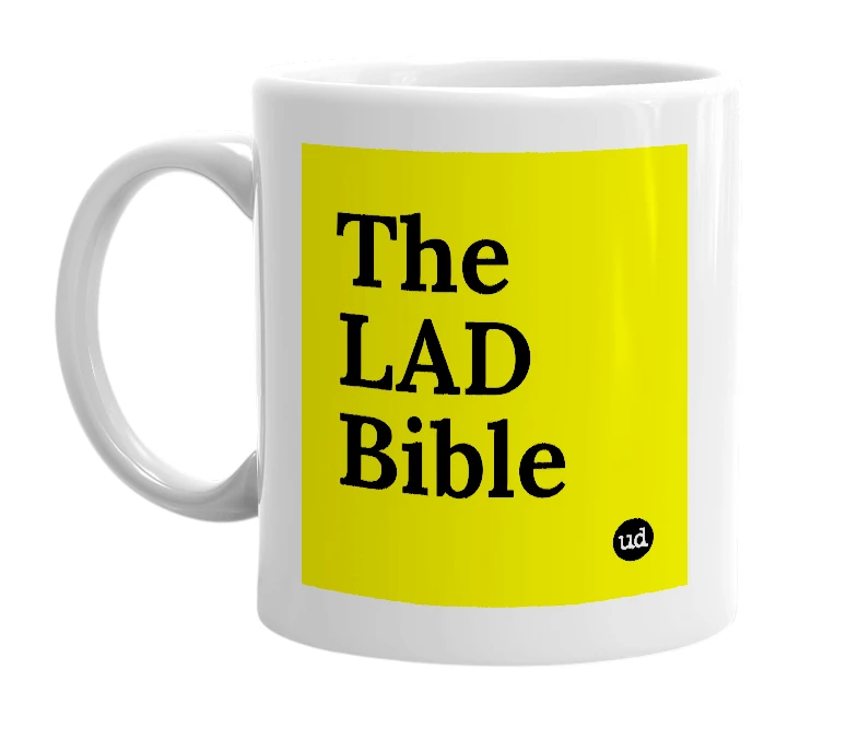 White mug with 'The LAD Bible' in bold black letters