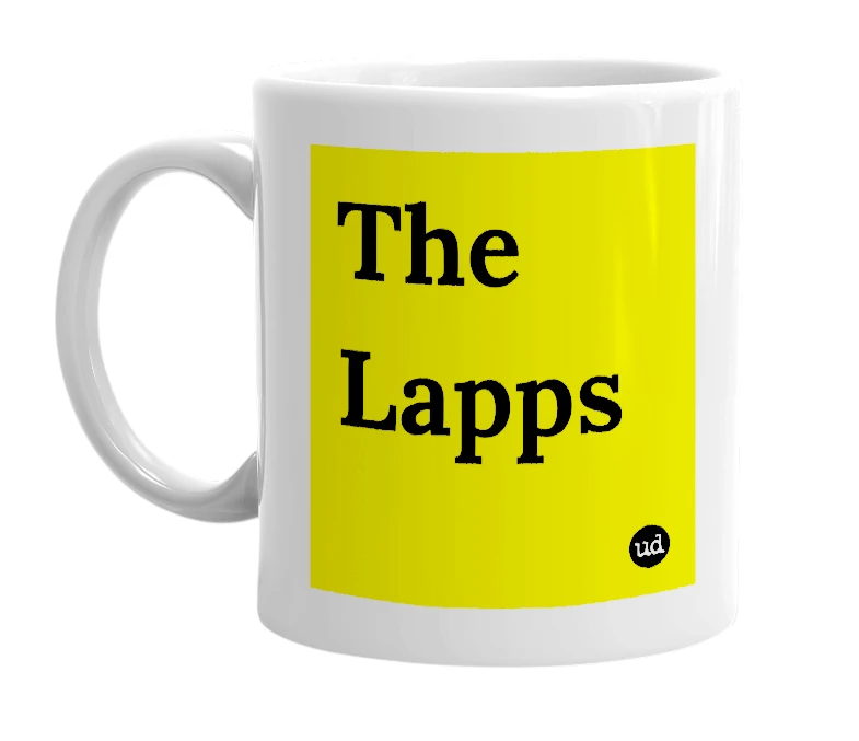 White mug with 'The Lapps' in bold black letters