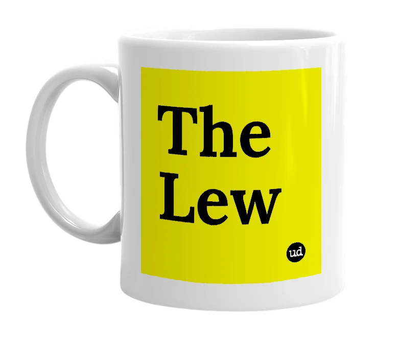 White mug with 'The Lew' in bold black letters