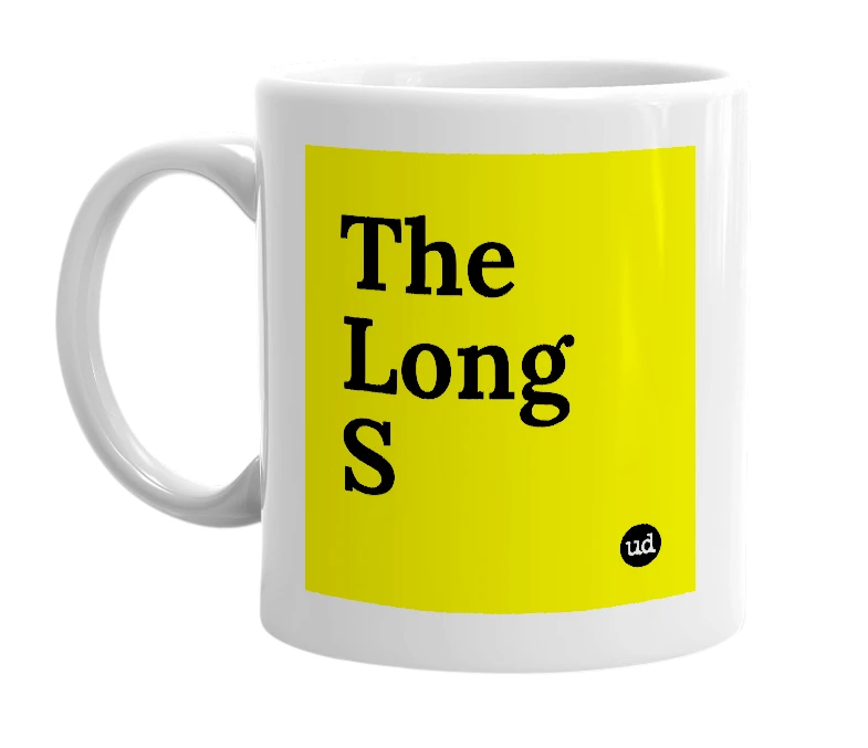 White mug with 'The Long S' in bold black letters