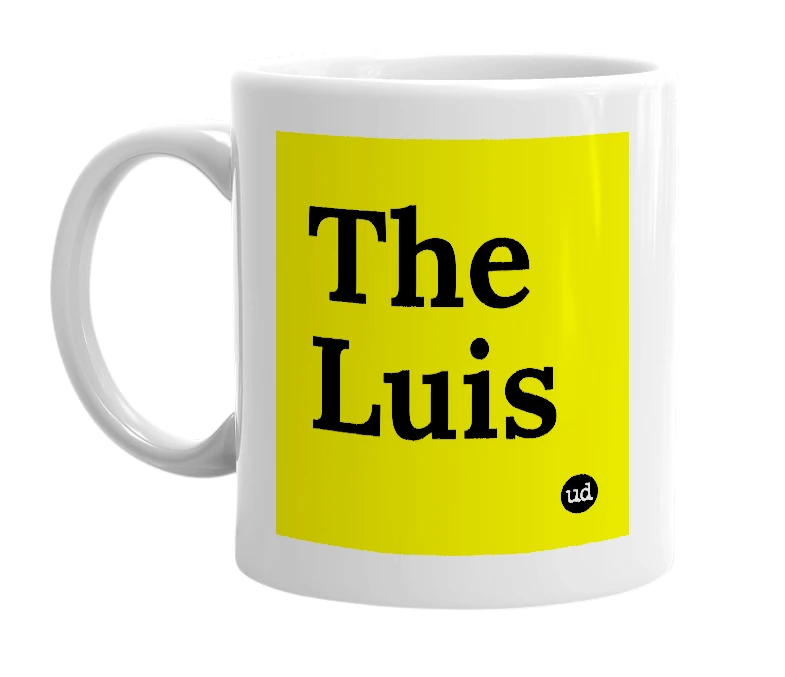 White mug with 'The Luis' in bold black letters