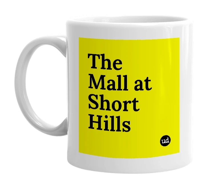 White mug with 'The Mall at Short Hills' in bold black letters
