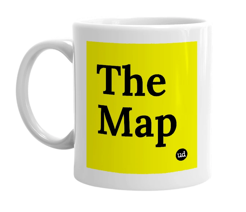 White mug with 'The Map' in bold black letters