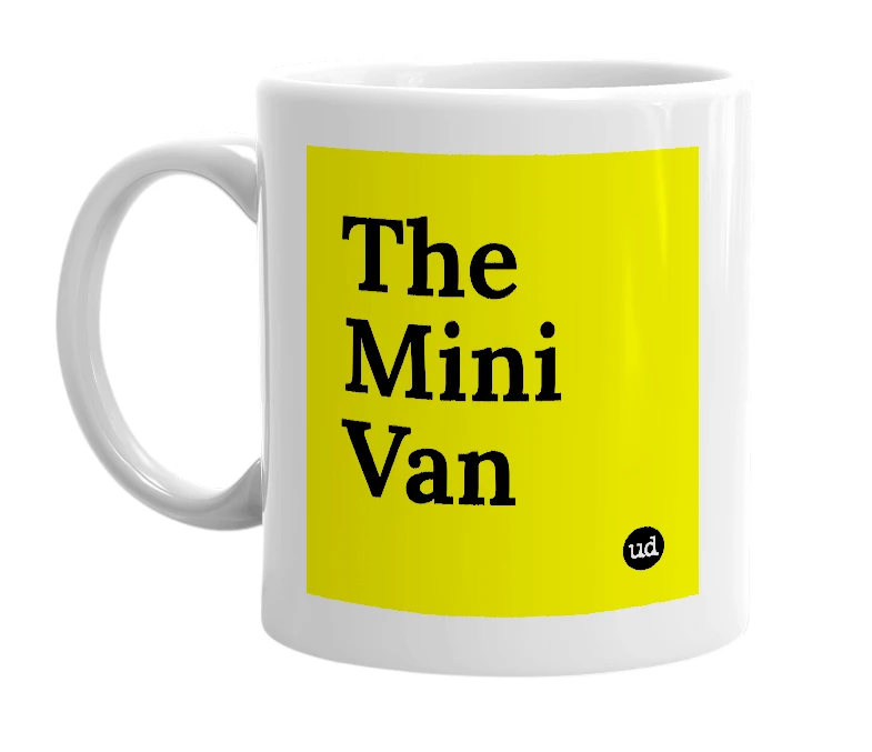 White mug with 'The Mini Van' in bold black letters