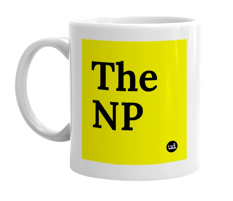 White mug with 'The NP' in bold black letters