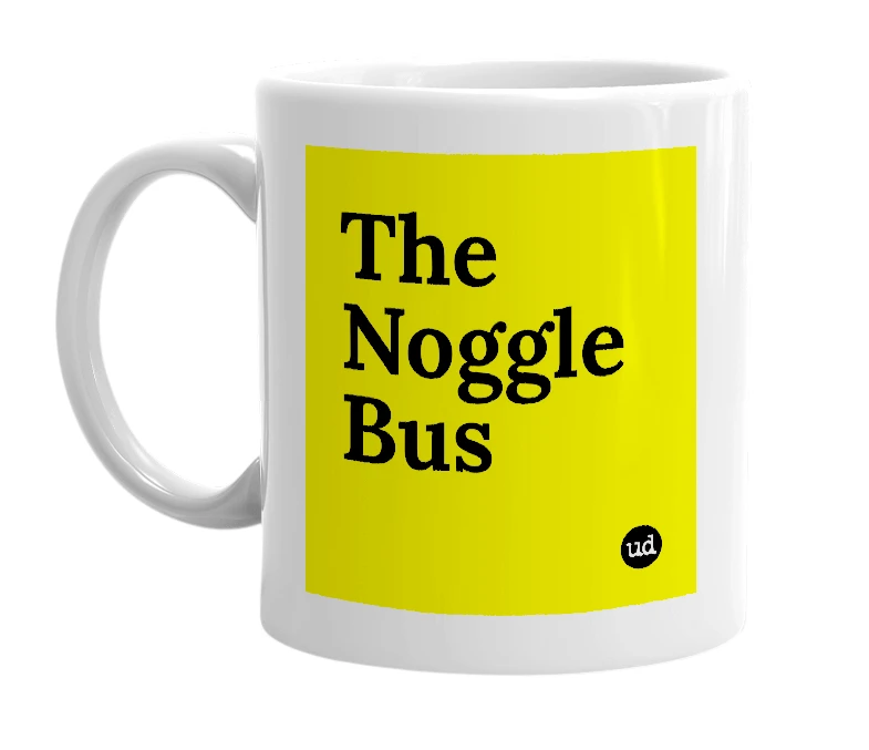 White mug with 'The Noggle Bus' in bold black letters