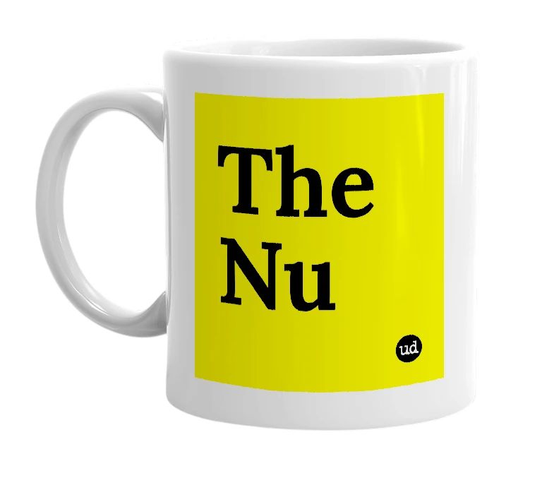 White mug with 'The Nu' in bold black letters