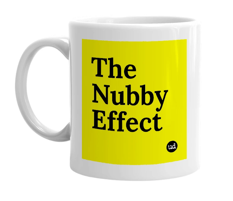 White mug with 'The Nubby Effect' in bold black letters