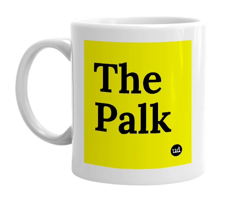 White mug with 'The Palk' in bold black letters
