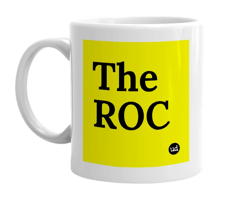 White mug with 'The ROC' in bold black letters