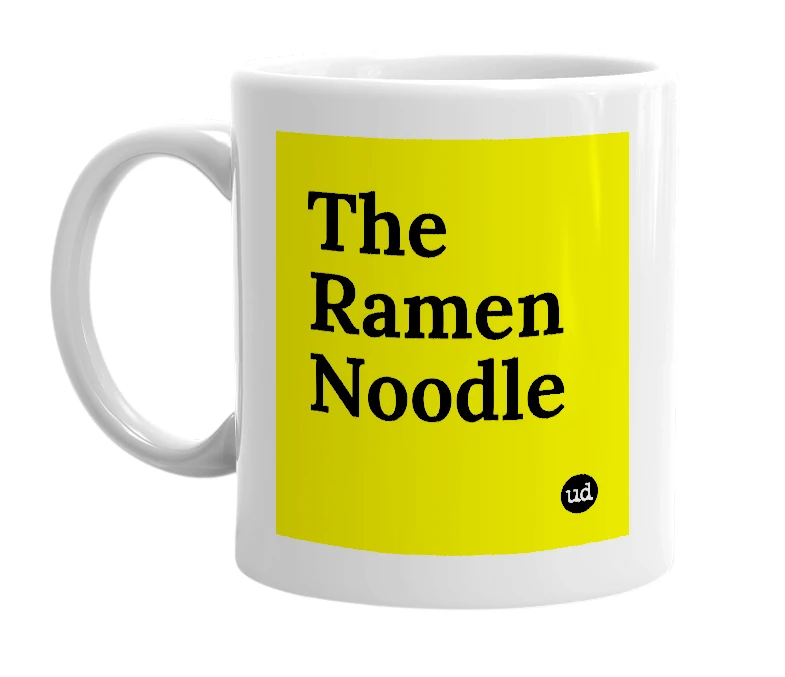 White mug with 'The Ramen Noodle' in bold black letters