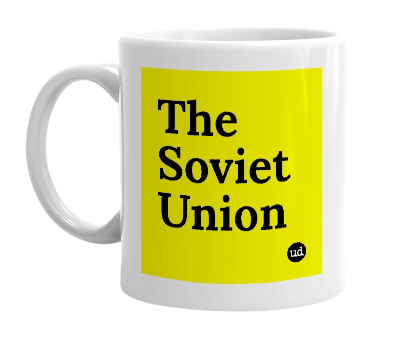 White mug with 'The Soviet Union' in bold black letters