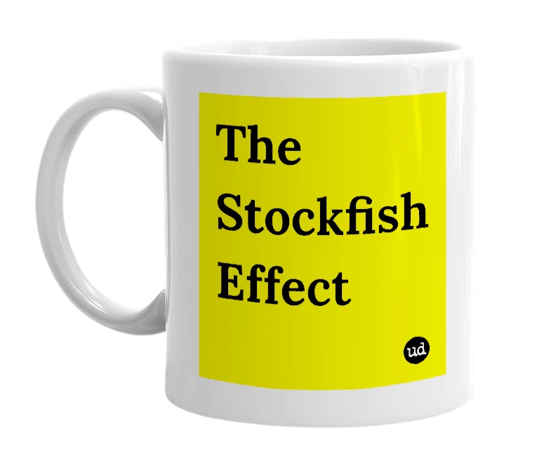 White mug with 'The Stockfish Effect' in bold black letters