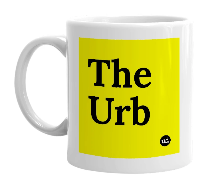 White mug with 'The Urb' in bold black letters