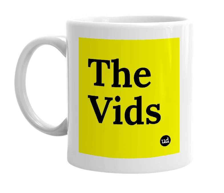 White mug with 'The Vids' in bold black letters