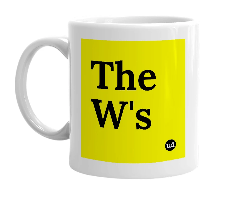 White mug with 'The W's' in bold black letters