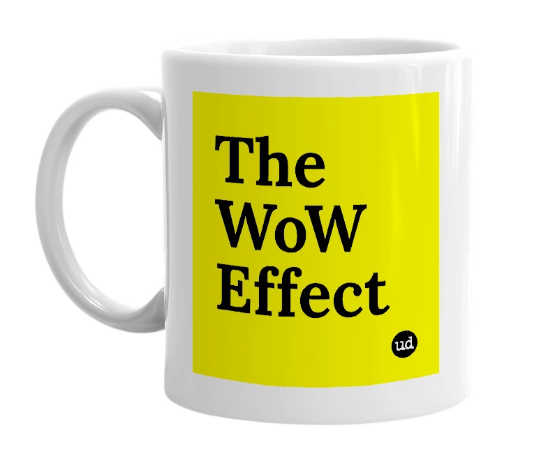 White mug with 'The WoW Effect' in bold black letters