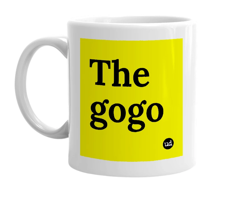 White mug with 'The gogo' in bold black letters