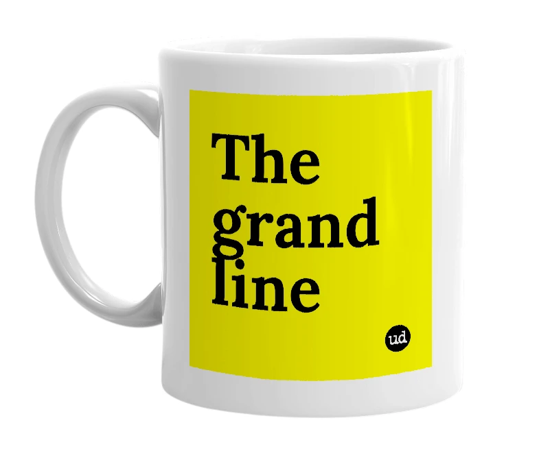 White mug with 'The grand line' in bold black letters