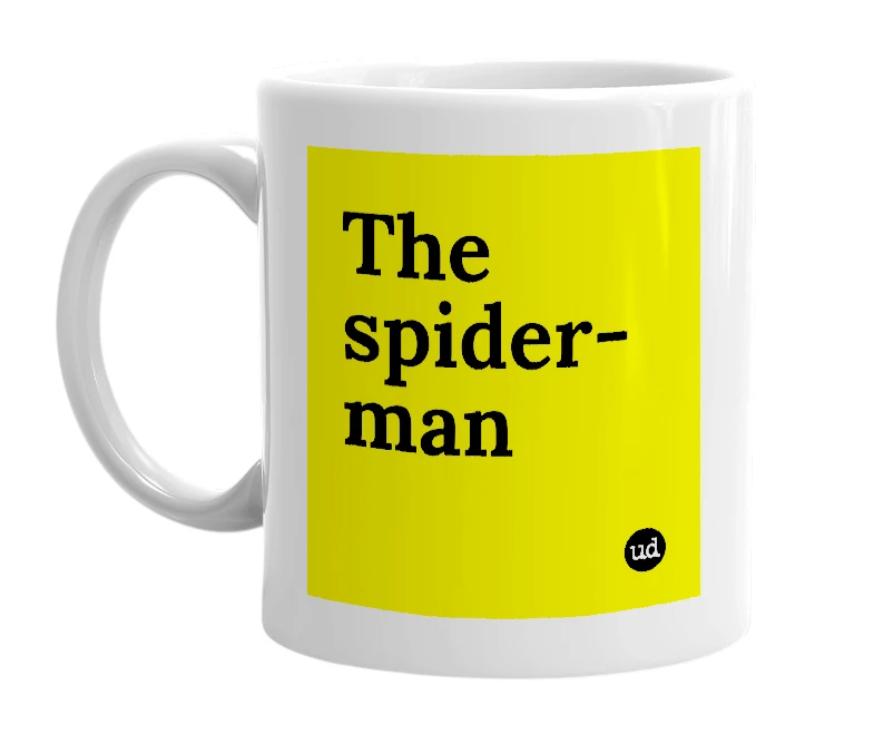White mug with 'The spider-man' in bold black letters