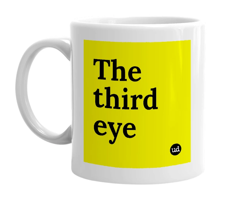 White mug with 'The third eye' in bold black letters