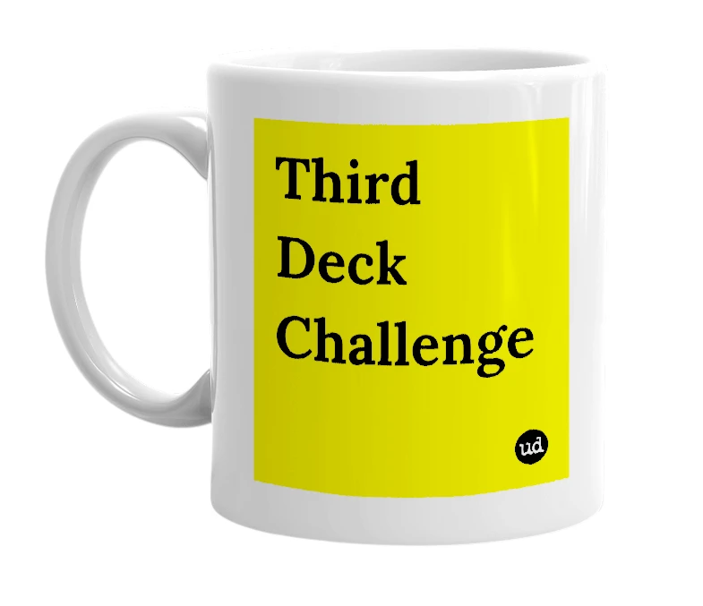 White mug with 'Third Deck Challenge' in bold black letters