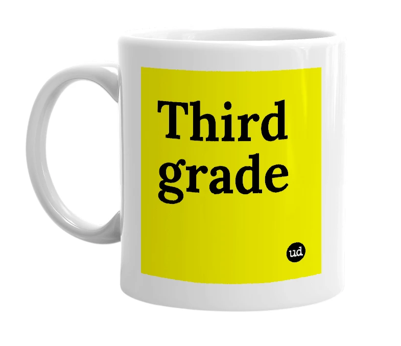 White mug with 'Third grade' in bold black letters