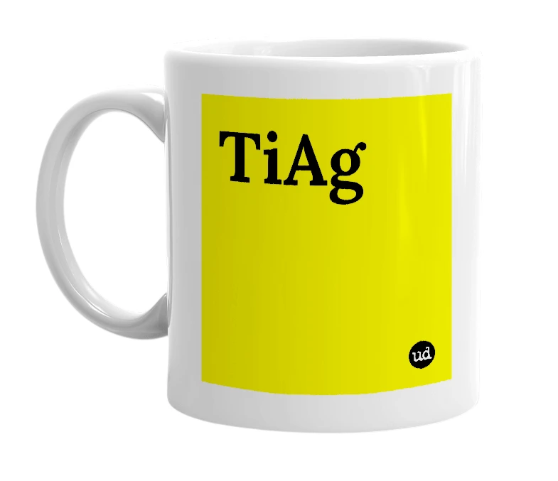 White mug with 'TiAg' in bold black letters