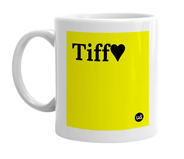 White mug with 'Tiff♥️' in bold black letters