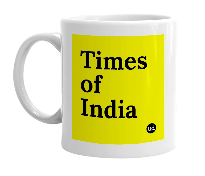 White mug with 'Times of India' in bold black letters