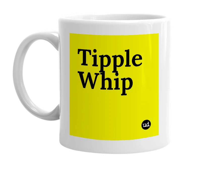 White mug with 'Tipple Whip' in bold black letters