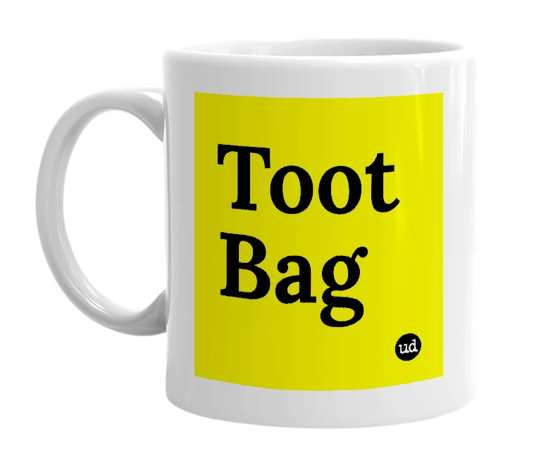 White mug with 'Toot Bag' in bold black letters