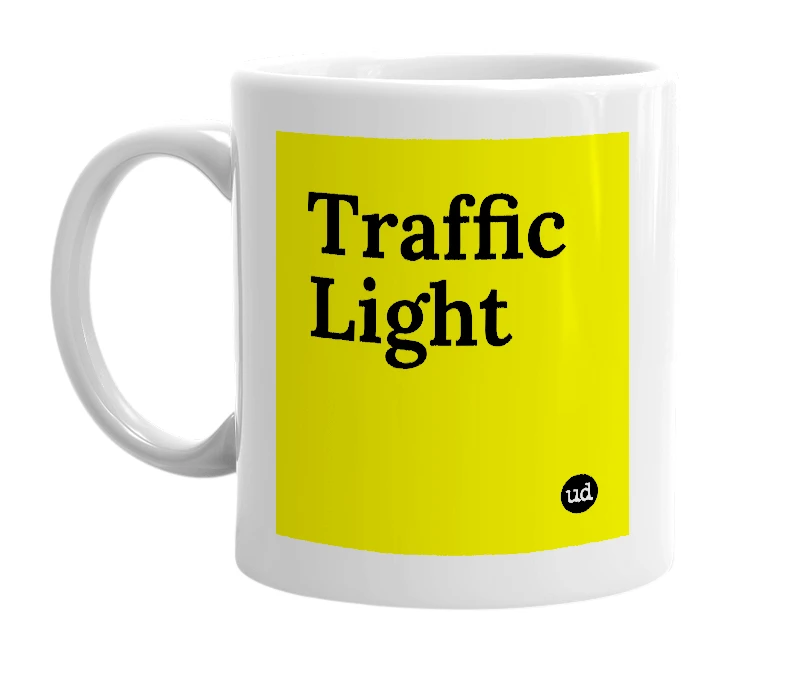 White mug with 'Traffic Light' in bold black letters