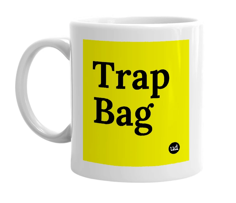 White mug with 'Trap Bag' in bold black letters