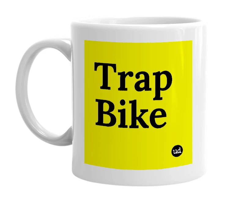 White mug with 'Trap Bike' in bold black letters