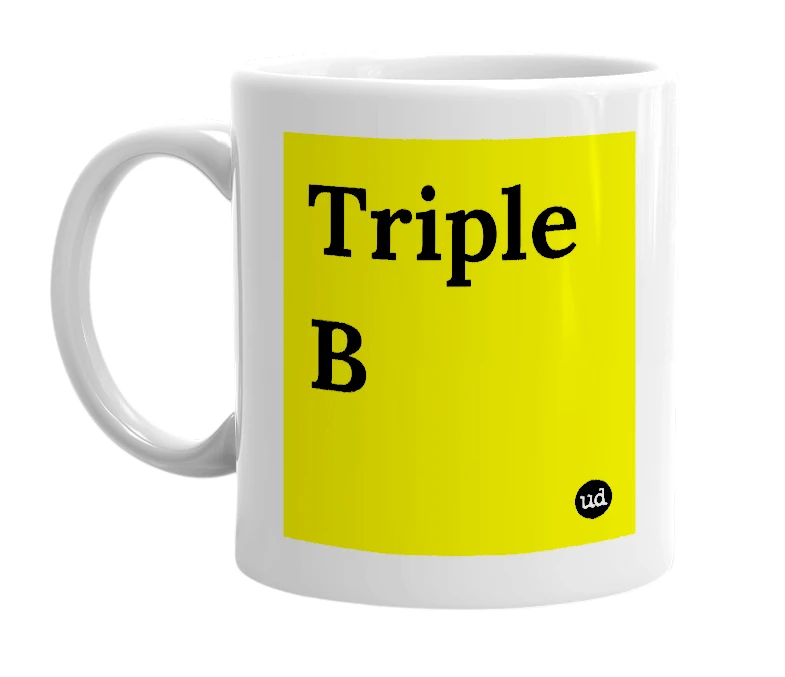 White mug with 'Triple B' in bold black letters