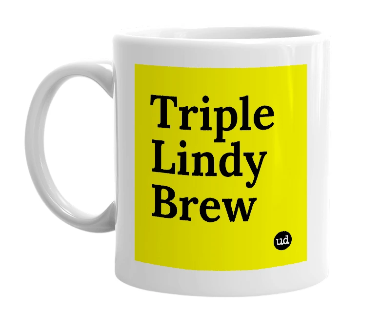 White mug with 'Triple Lindy Brew' in bold black letters