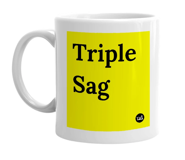 White mug with 'Triple Sag' in bold black letters