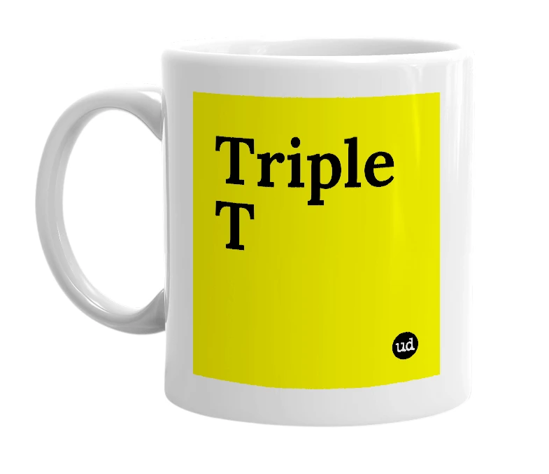 White mug with 'Triple T' in bold black letters