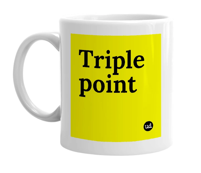 White mug with 'Triple point' in bold black letters