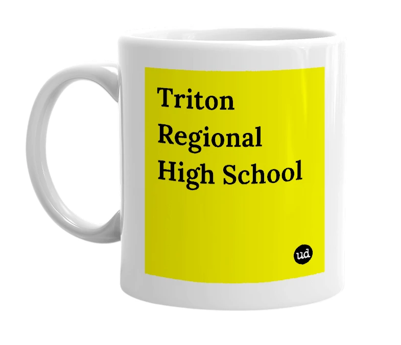 White mug with 'Triton Regional High School' in bold black letters