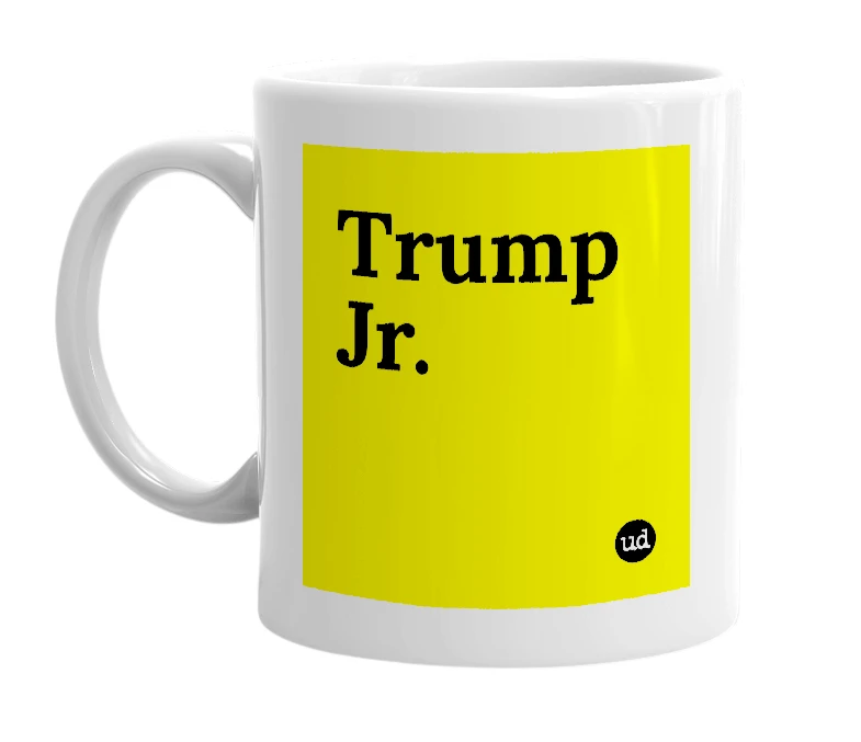 White mug with 'Trump Jr.' in bold black letters