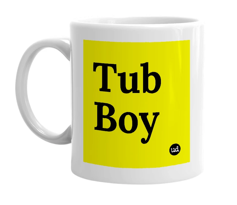 White mug with 'Tub Boy' in bold black letters