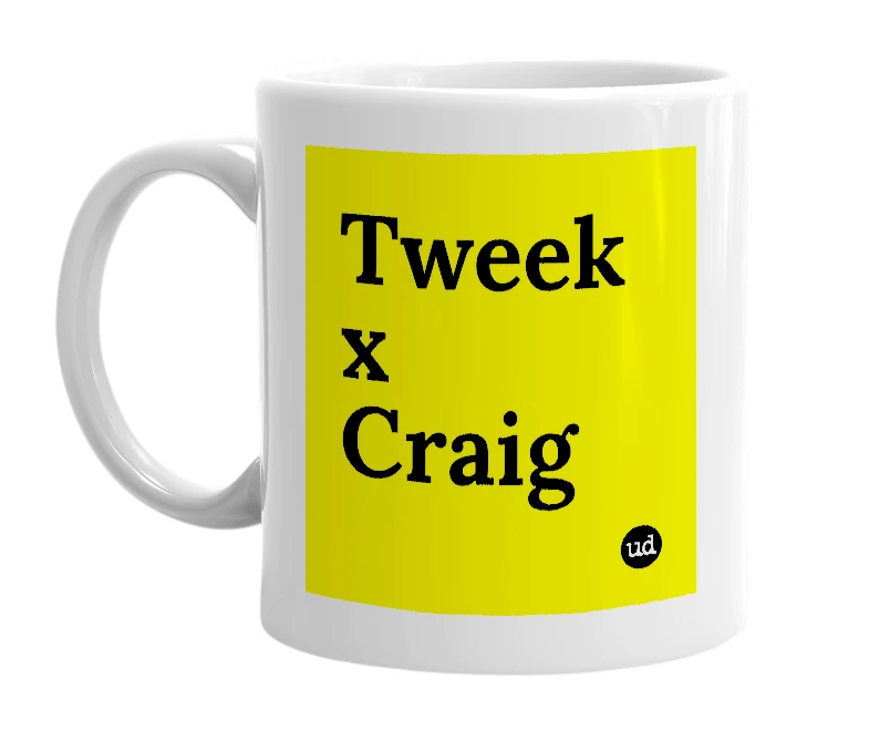 White mug with 'Tweek x Craig' in bold black letters
