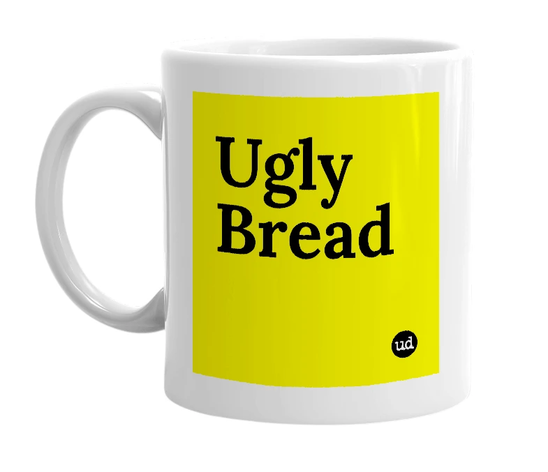 White mug with 'Ugly Bread' in bold black letters