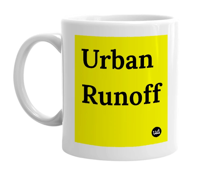 White mug with 'Urban Runoff' in bold black letters